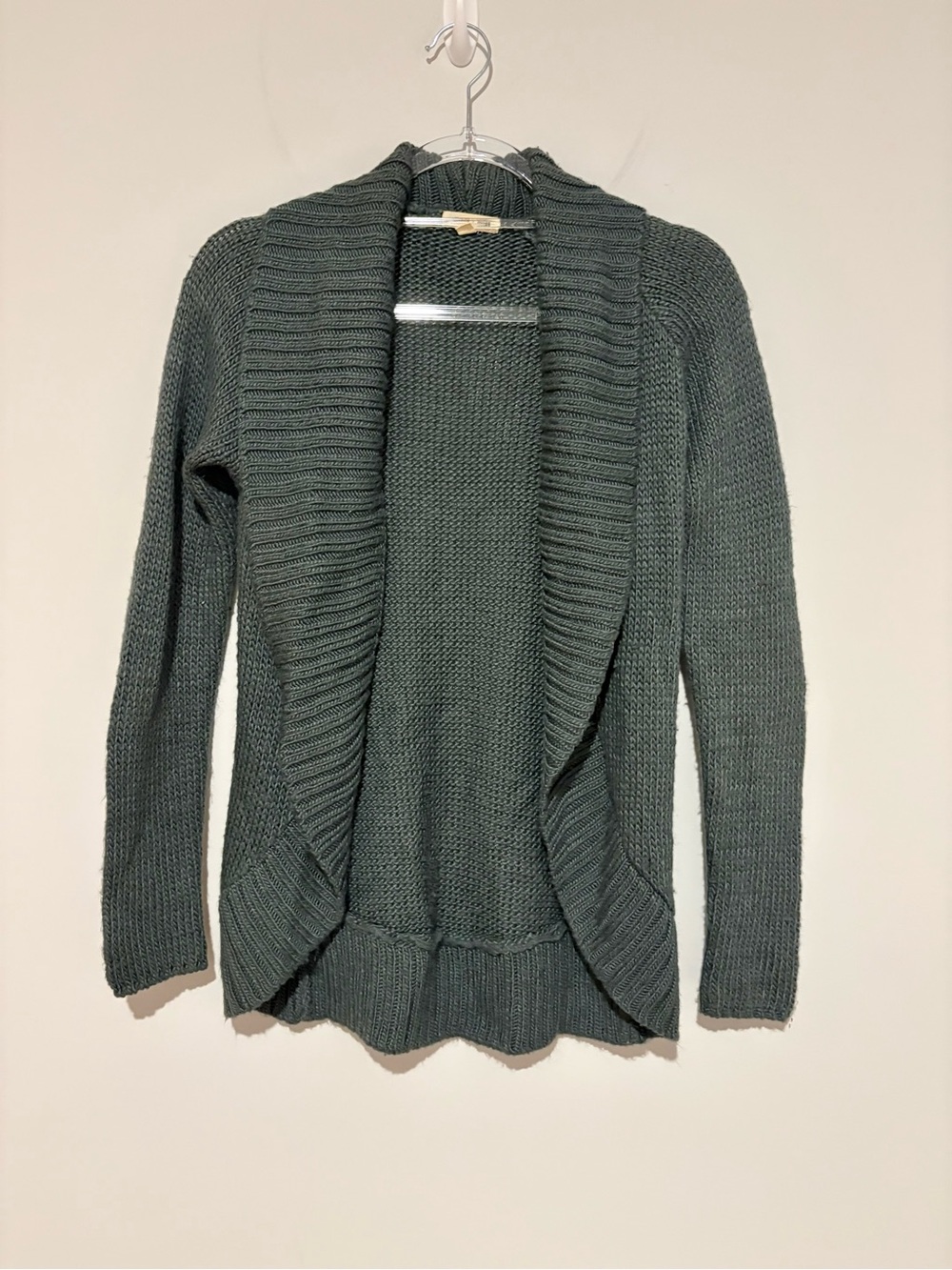 Silence + Noise wool blend Ribbed open front cardigan sweater green grey size XS